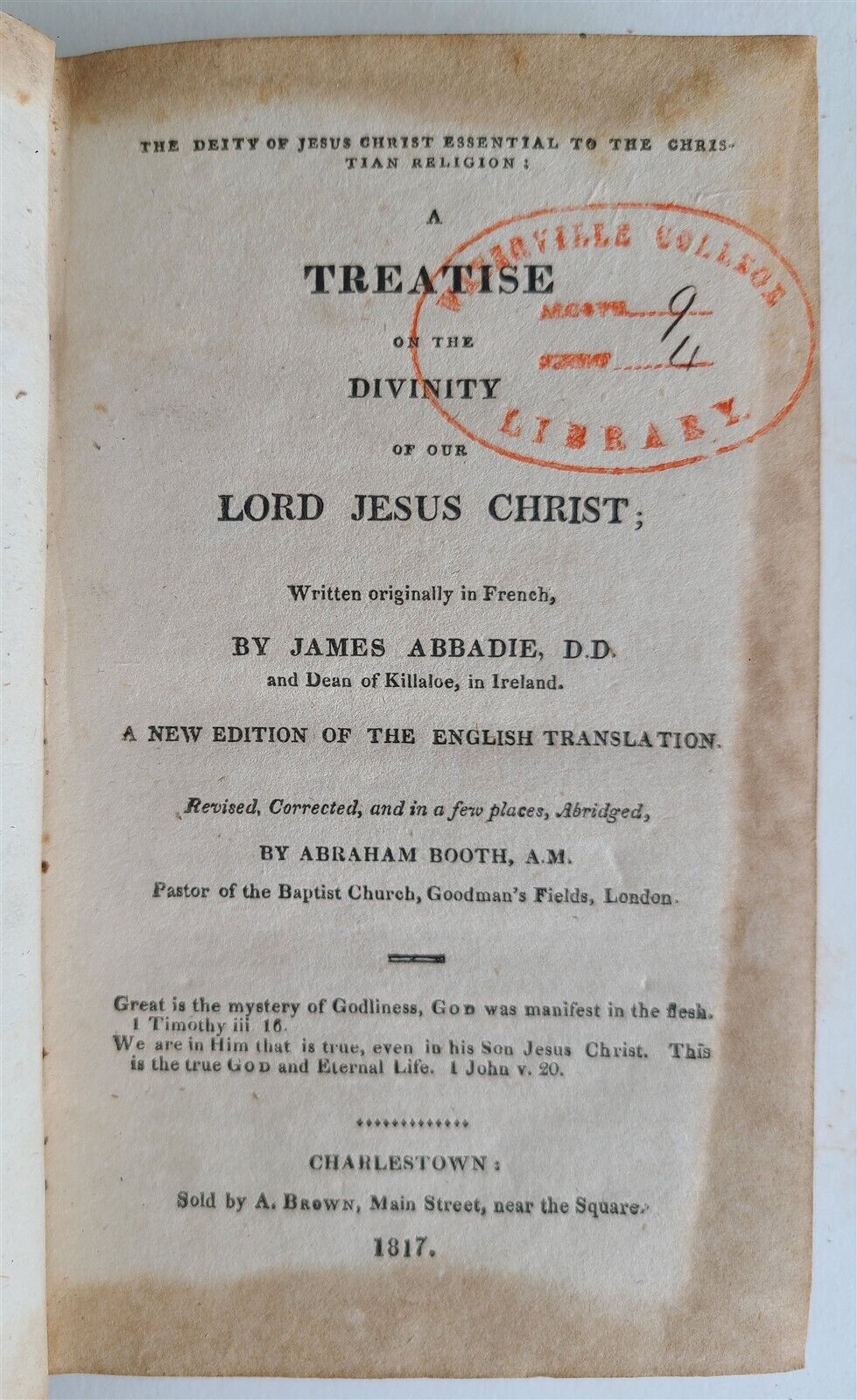 1817 TREATISE on the DIVINITY of OUR LORD JESUS CHRIST antique in ENGLISH