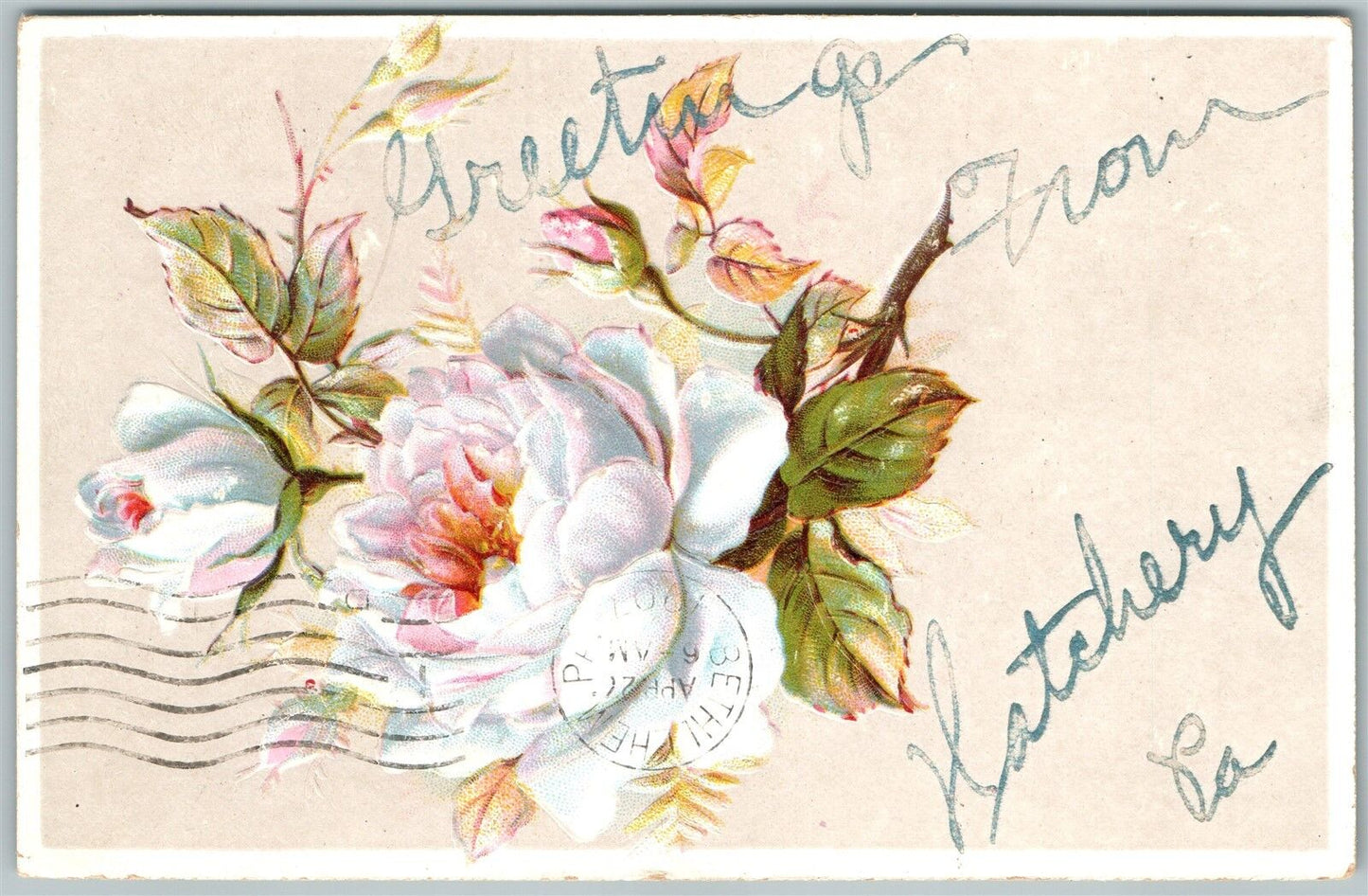 HATCHERY PA GREETINGS EMBOSSED 1907 ANTIQUE POSTCARD