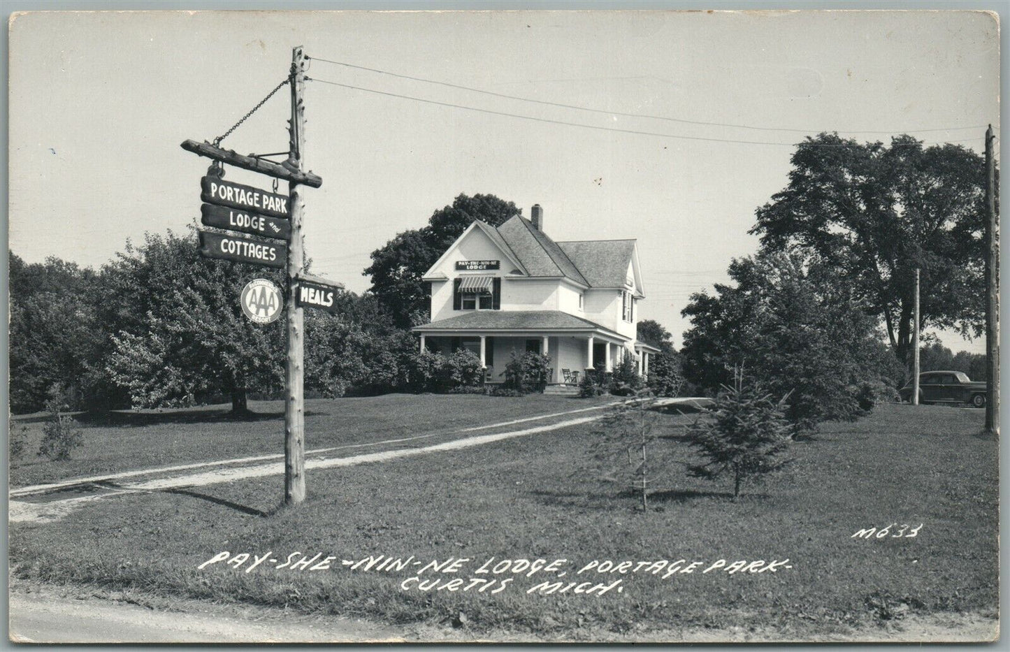 CURTIS MI PORTAGE PARK PAY-SHE-NIN-NE LODGE VINTAGE REAL PHOTO POSTCARD RPPC