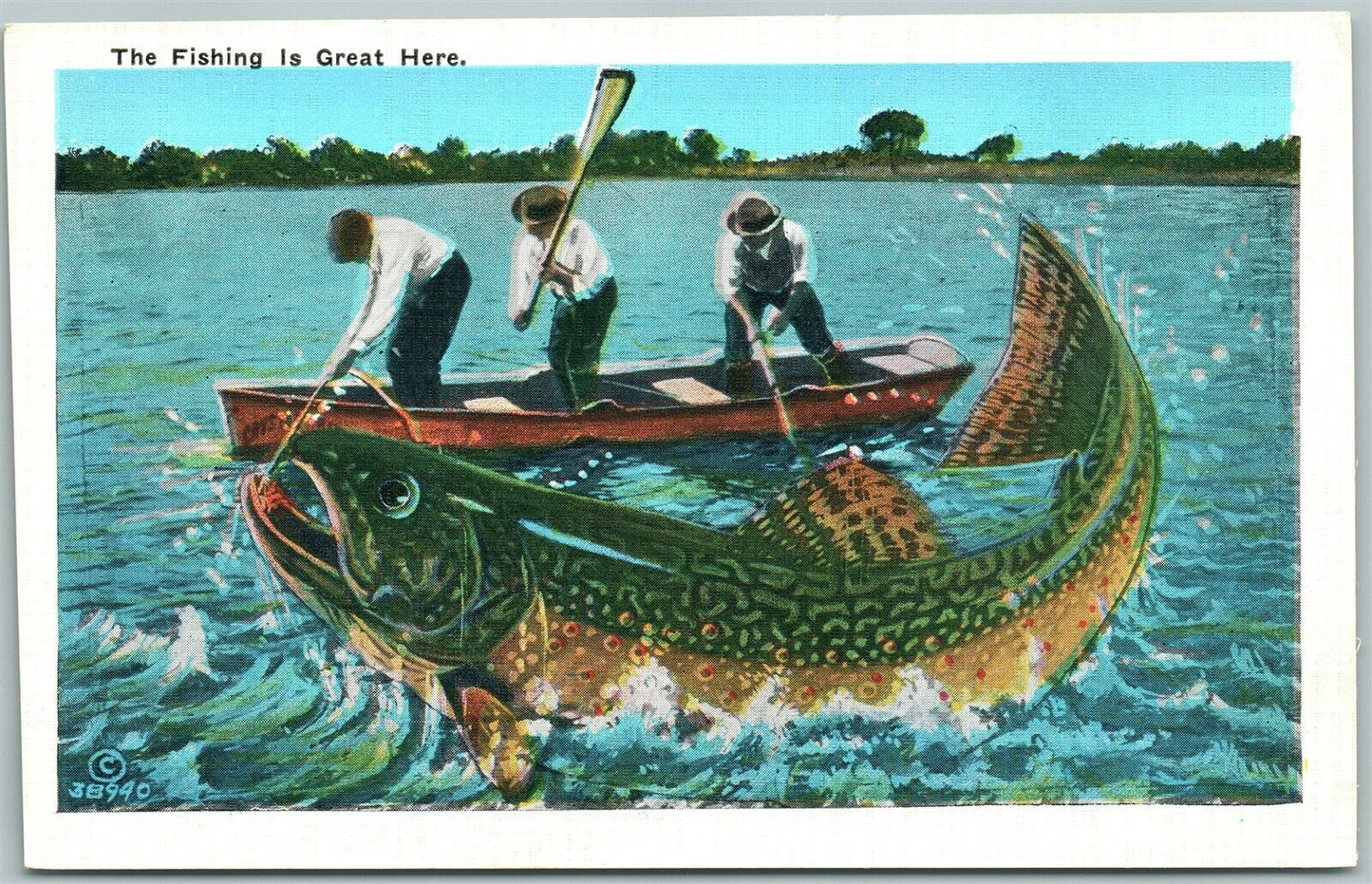 EXAGGERATED FISHING VINTAGE POSTCARD