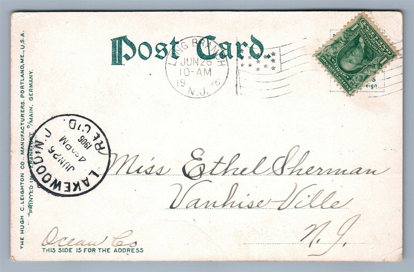 LONG BRANCH NJ CEDAR AVENUE ANTIQUE POSTCARD