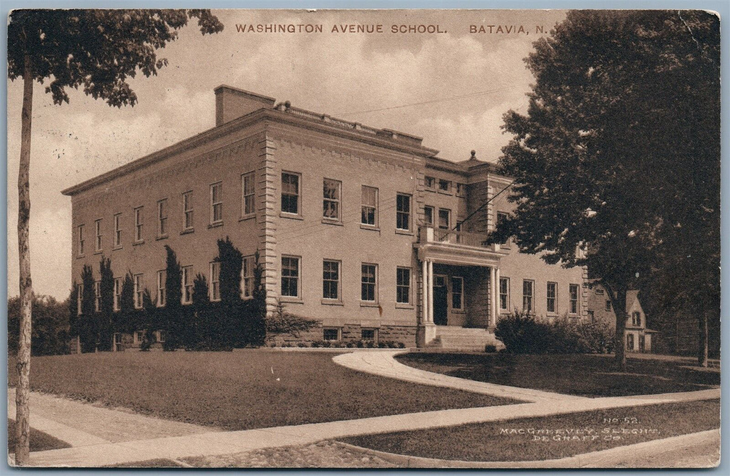 BATAVIA NY WASHINGTON AVENUE SCHOOL ANTIQUE POSTCARD w/ CORK CANCEL
