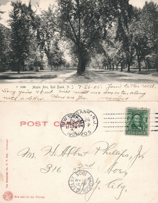 RED BANK N.J. MAPLE AVENUE 1905 UNDIVIDED ANTIQUE POSTCARD