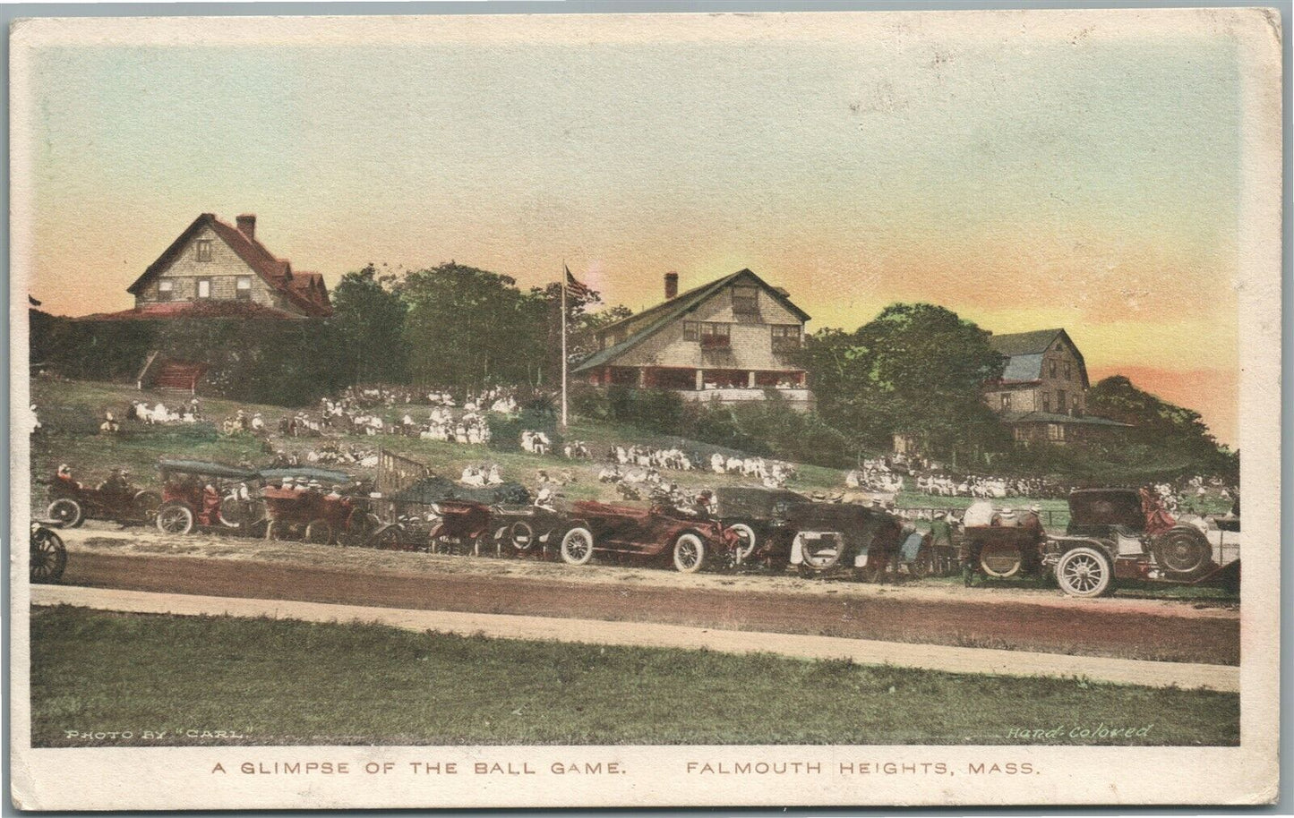 FALMOUTH HEIGHTS MA GLIMPSE OF THE BALL GAME ANTIQUE POSTCARD