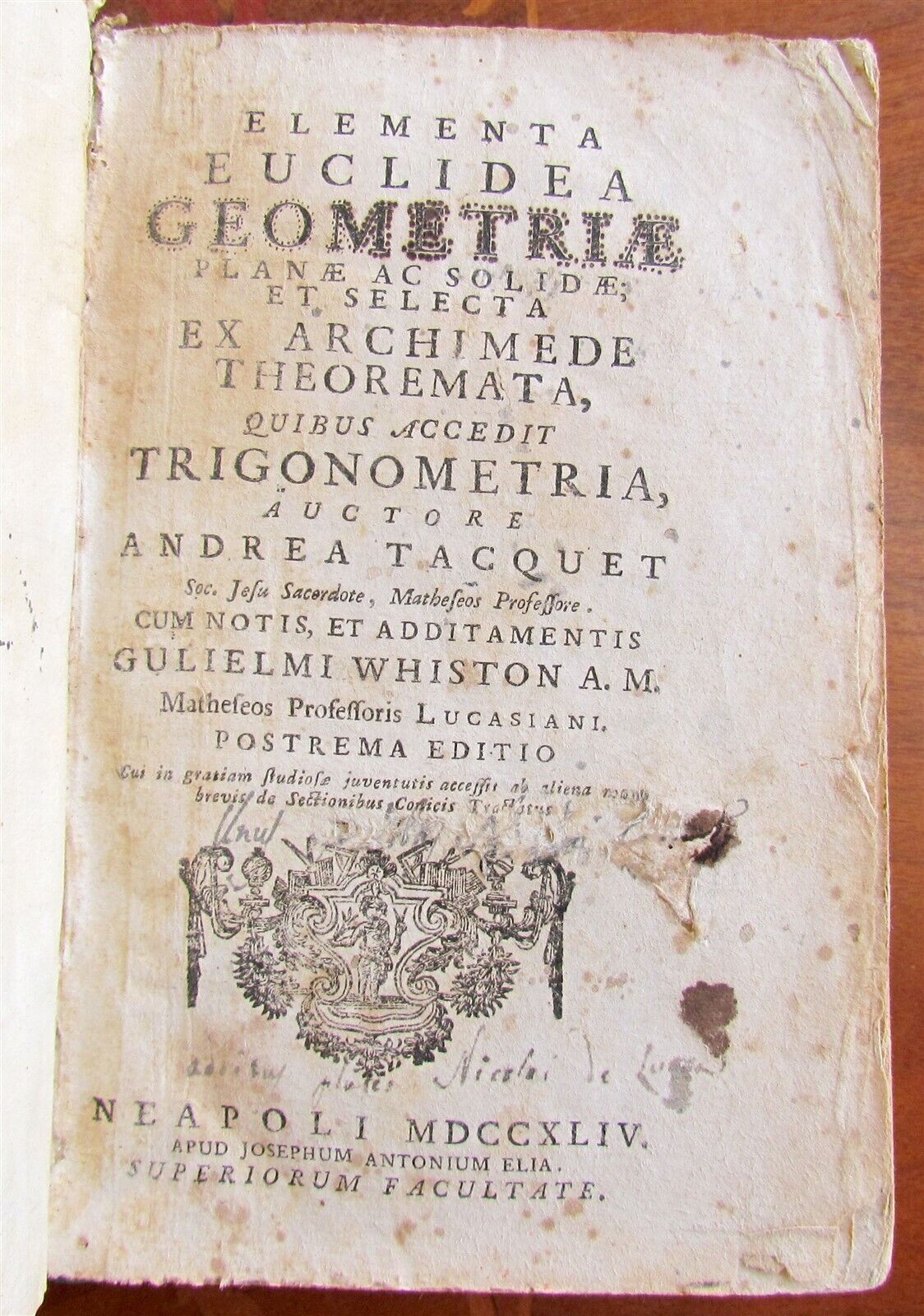 1744 MATHEMATICS EUCLID GEOMETRY ARCHIMEDE THEOREMATA antique ILLUSTRATED vellum