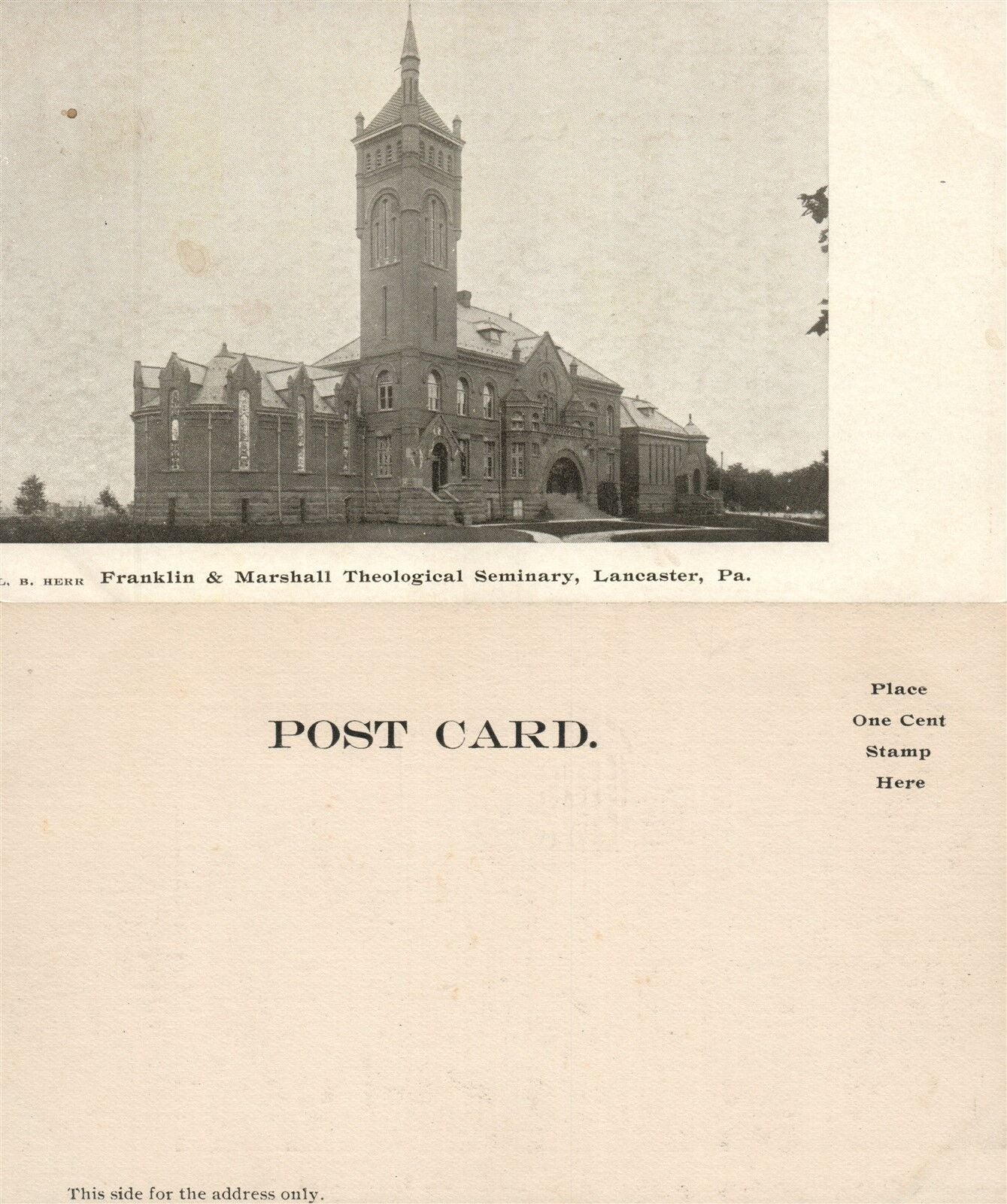 LANCASTER PA FRANKLIN & MARSHALL SEMINARY UNDIVIDED ANTIQUE POSTCARD