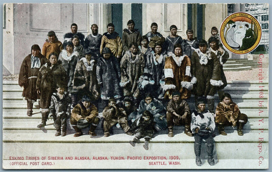 ESKIMO TRIBES OF SIBERIA & ALASKA 1909 PACIFIC EXPOSITION ANTIQUE POSTCARD