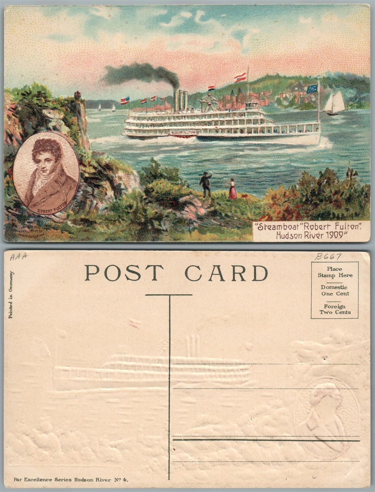 NEW YORK CITY N.Y. STEAMBOAT ROBERT FULTON HUDSON RIVER ANTIQUE POSTCARD