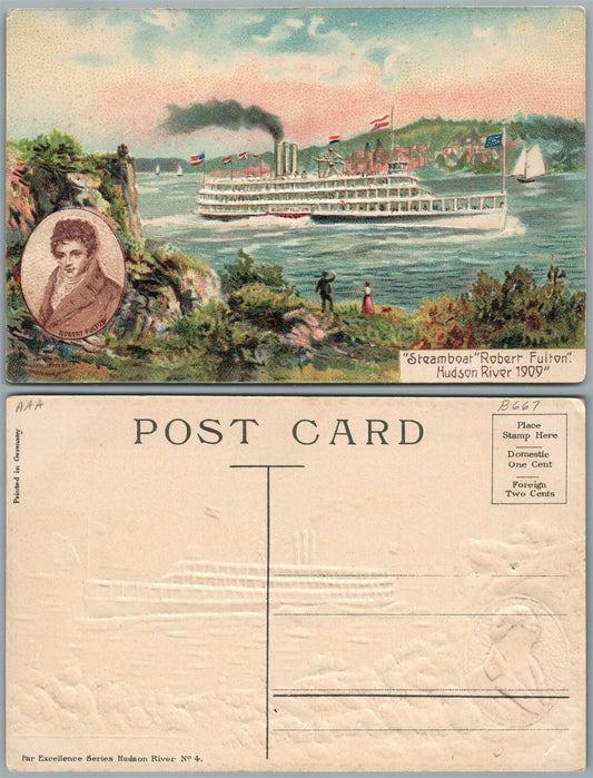 NEW YORK CITY N.Y. STEAMBOAT ROBERT FULTON HUDSON RIVER ANTIQUE POSTCARD
