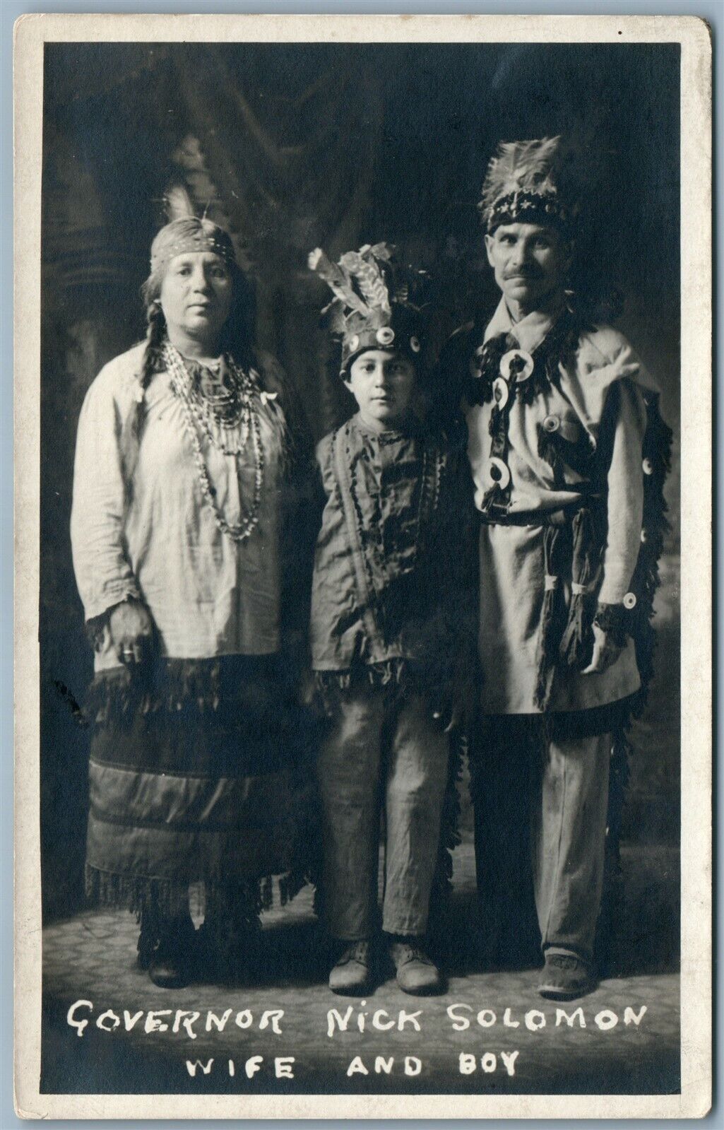 INDIAN GOVERNOR NICK SOLOMON w/ WIFE & BOY ANTIQUE REAL PHOTO POSTCARD RPPC