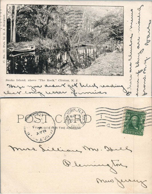 ANTIQUE 1905 UNDIVIDED POSTCARD SNAKE ISLAND ABOVE THE ROCK CLINTON N.J.