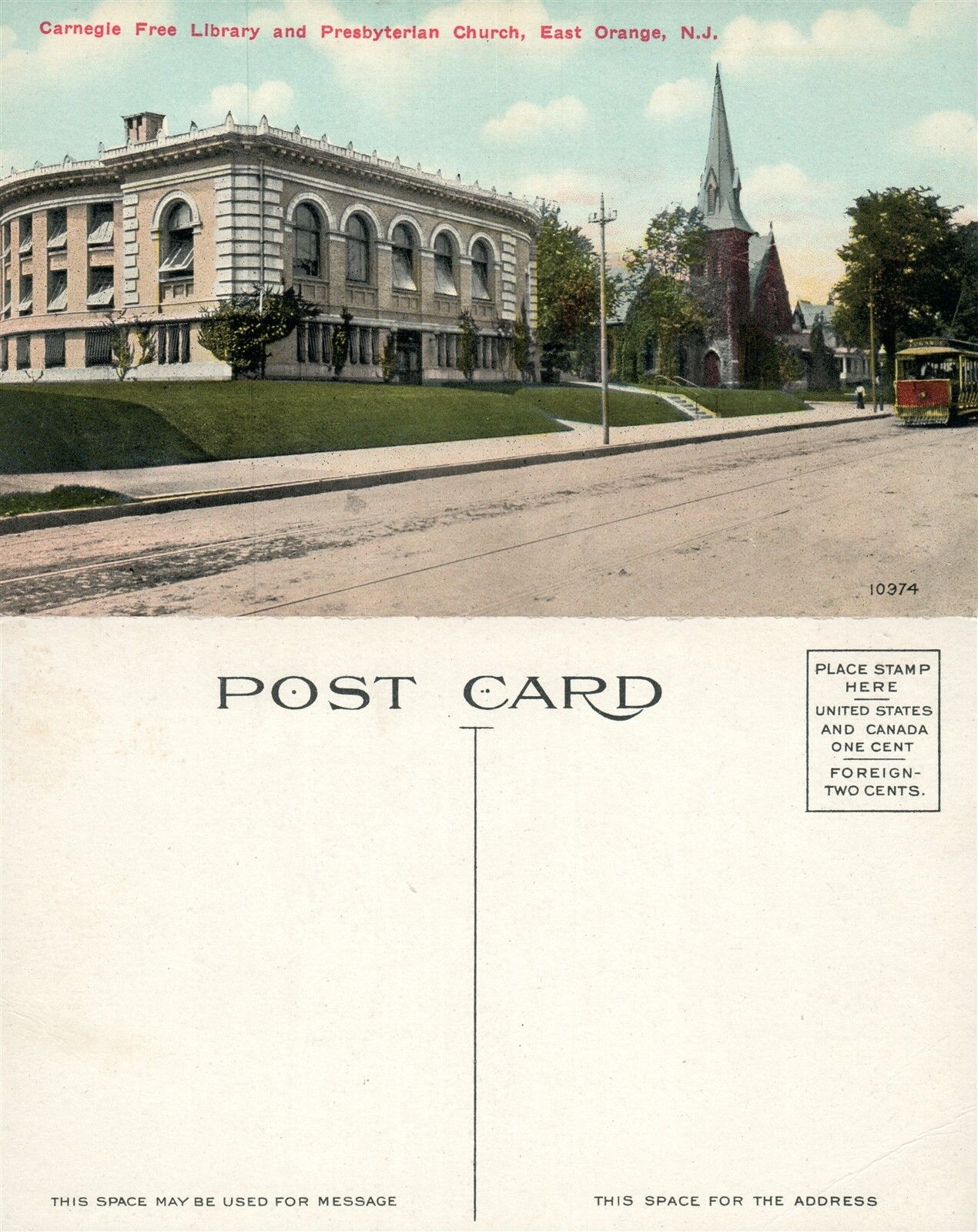 EAST ORANGE N.J. CARNEGIE LIBRARY & PRESBYTERIAN CHURCH ANTIQUE POSTCARD