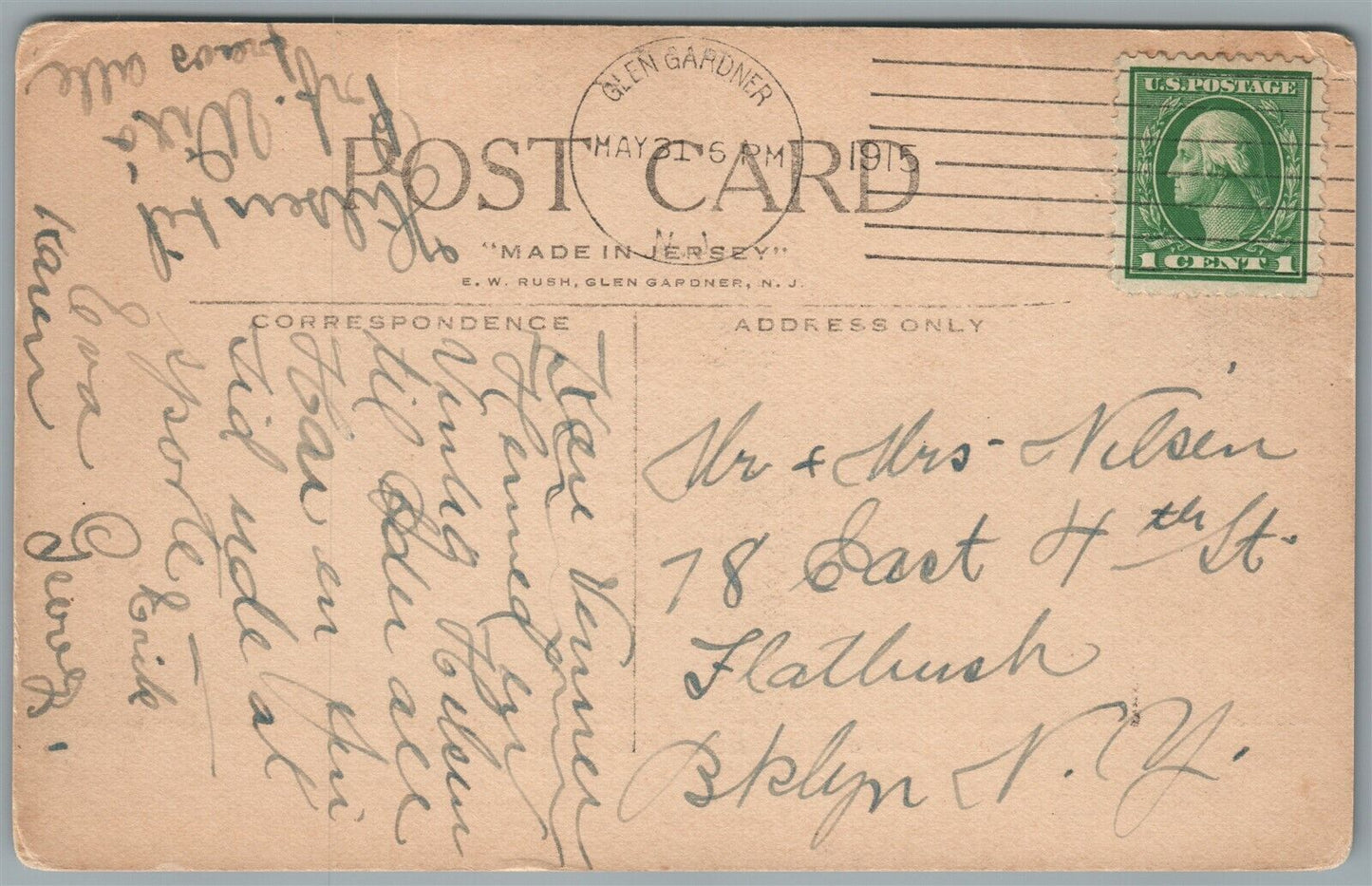 GLEN GARDNER NJ DOWN MACK AVENUE ANTIQUE POSTCARD