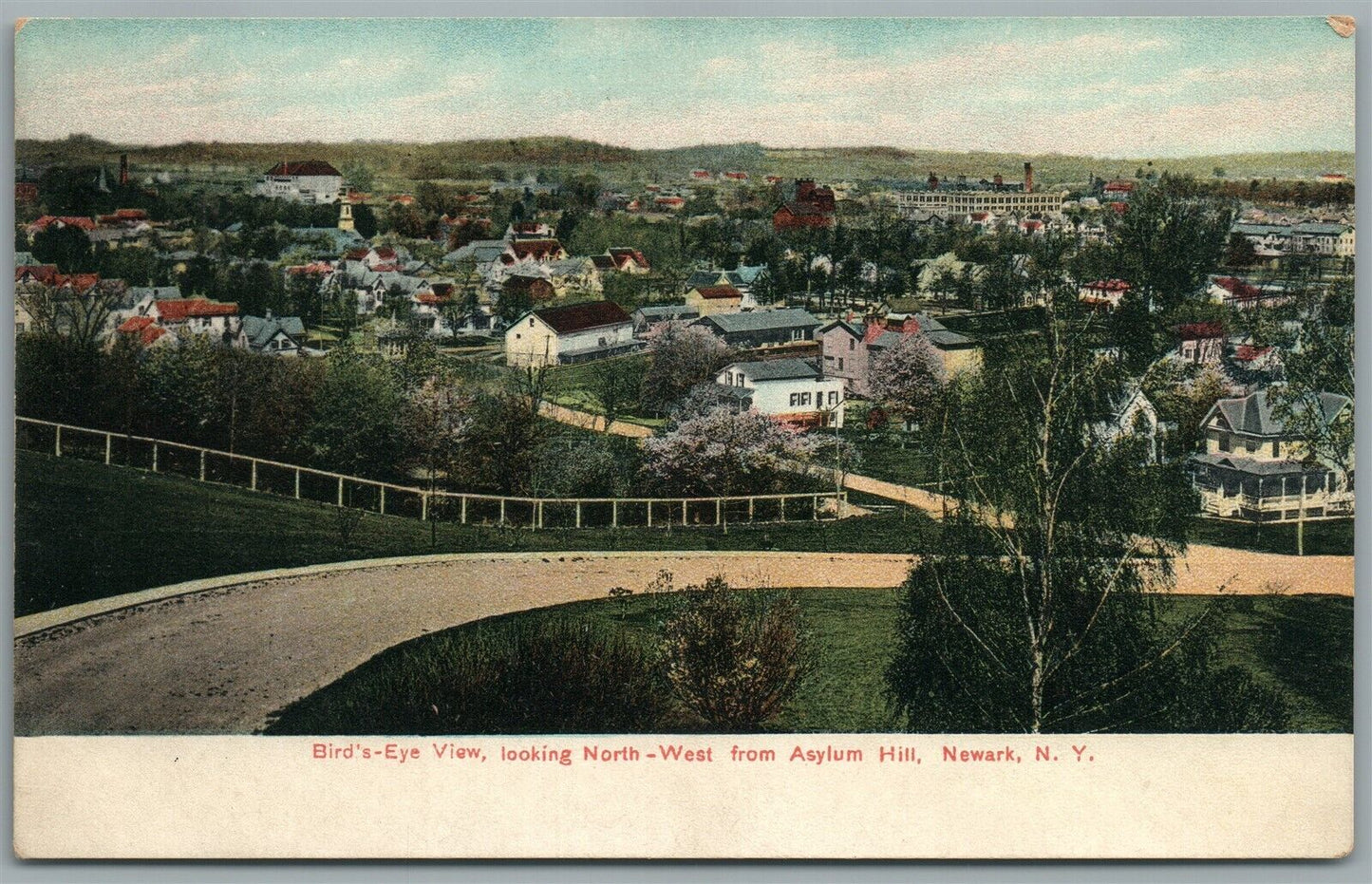 NEWARK NY BIRDS EYE VIEW ANTIQUE POSTCARD