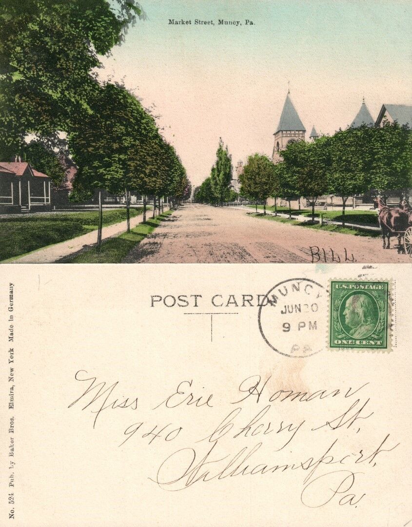 MUNCY PA HOTEL MARKET STREET UNDIVIDED ANTIQUE POSTCARD