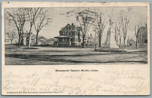 MYSTIC CT MONUMENT SQUARE ANTIQUE POSTCARD