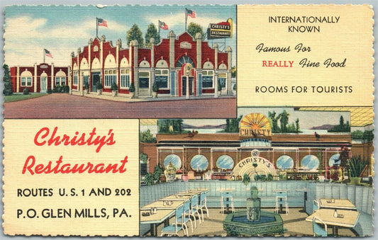 GLEN MILLS PA CHRISTY'S RESTAURANT 1950 VINTAGE POSTCARD