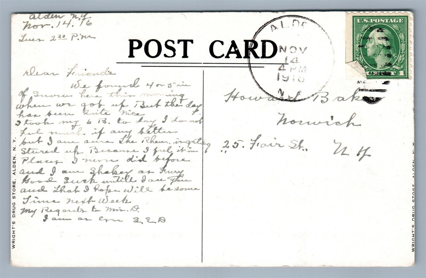ALDEN NY WHERE FRANCES TOLSOM CLEVELAND'S WIFE SPENT GIRLHOOD ANTIQUE POSTCARD