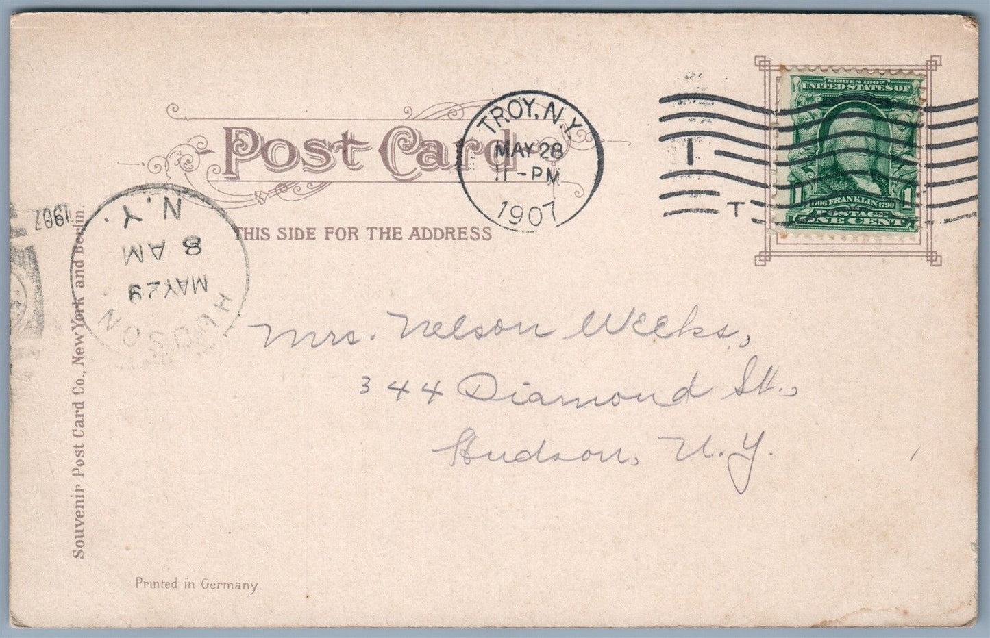 TROY NY OAKWOOD CEMETERY & EARL CREMATORY 1907 UNDIVIDED ANTIQUE POSTCARD