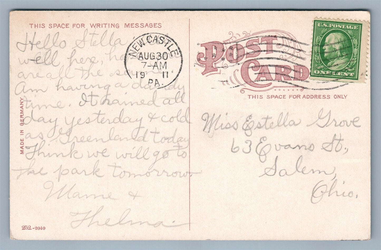 NEW CASTLE PA PUBLIC SQUARE ANTIQUE POSTCARD