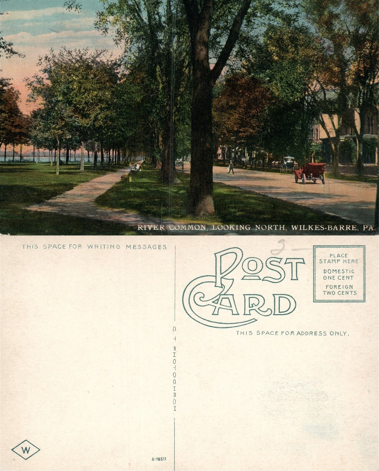 WILKES-BARRE PA RIVER COMMON ANTIQUE POSTCARD