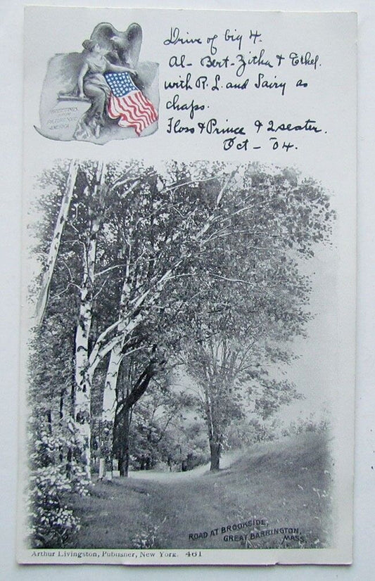 ANTIQUE UNDIVIDED POSTCARD ROAD AT BROOKSIDE GREAT BARRINGTON MASS