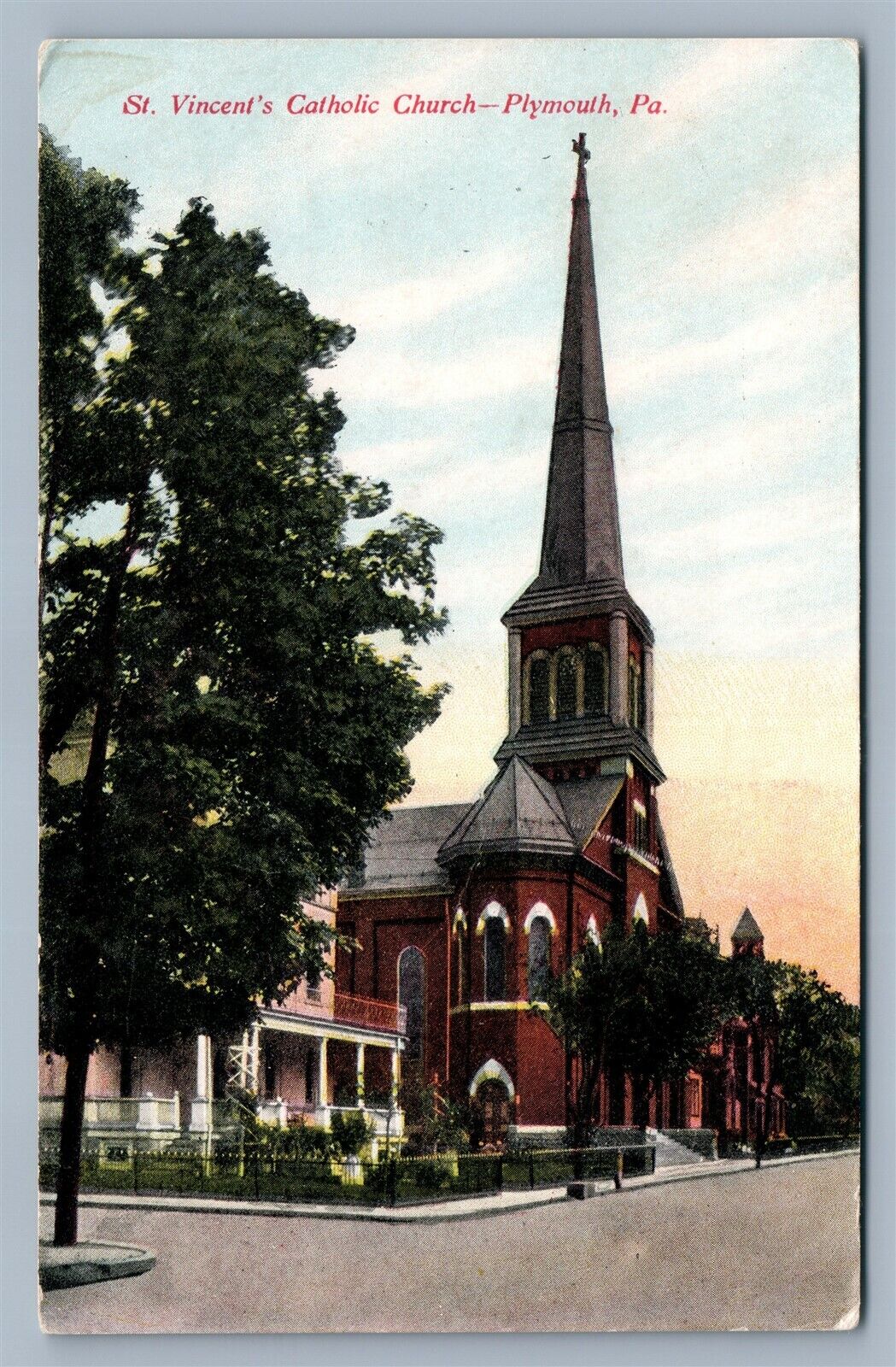 PLYMOUTH PA ST. VINCENT'S CHURCH ANTIQUE POSTCARD