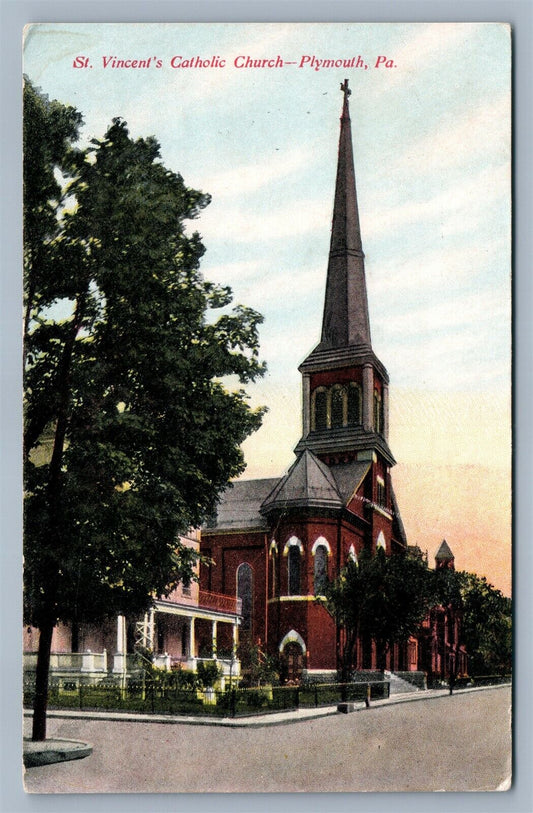 PLYMOUTH PA ST. VINCENT'S CHURCH ANTIQUE POSTCARD