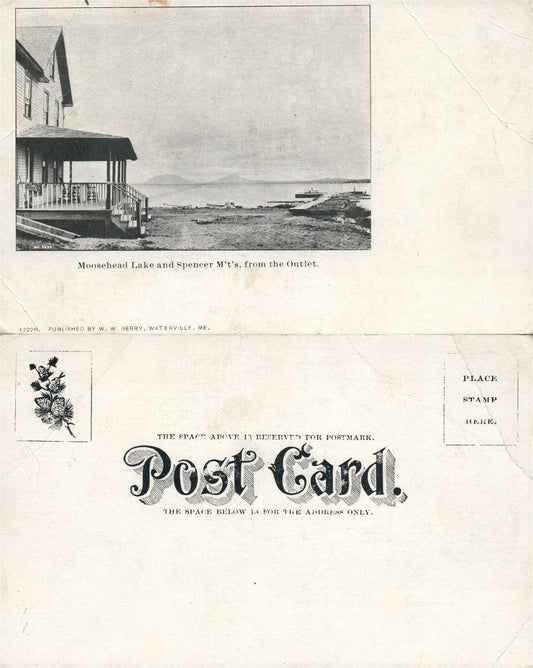 MOOSEHEAD LAKE & SPENCER MOUNTAINS ME UNDIVIDED ANTIQUE POSTCARD