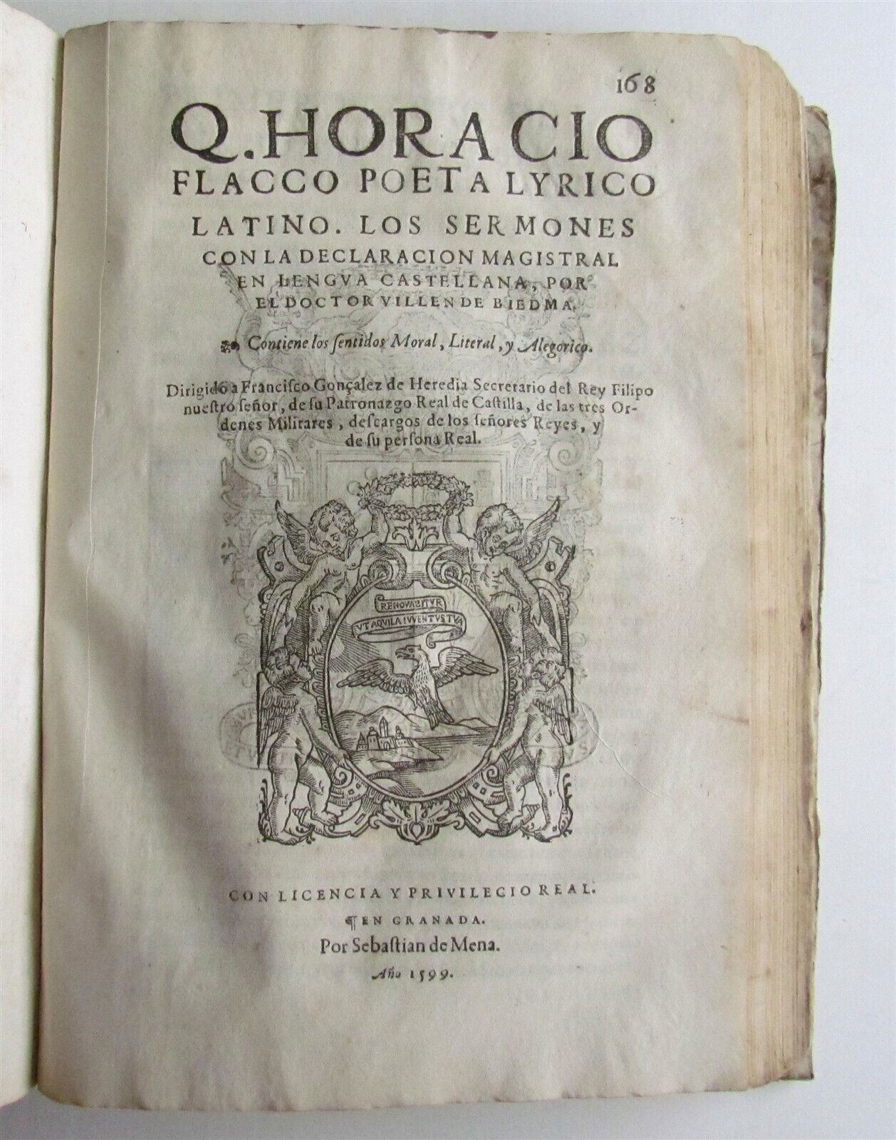 1599 HORACE WORKS in SPANISH antique POETRY VELLUM Q. HORATII FLACCI V.de Biedma