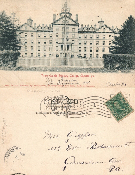 CHESTER PENNSYLVANIA MILITARY COLLEGE 1904 UNDIVIDED ANTIQUE POSTCARD