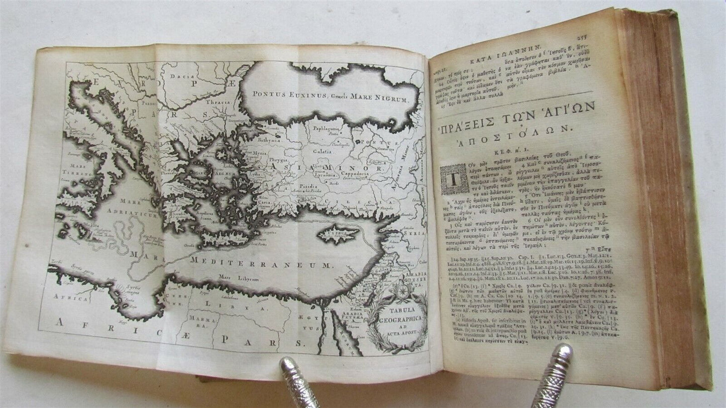 1711 GREEK BIBLE ILLUSTRATED w/ MAPS VELLUM BOUND antique NEW TESTAMENT