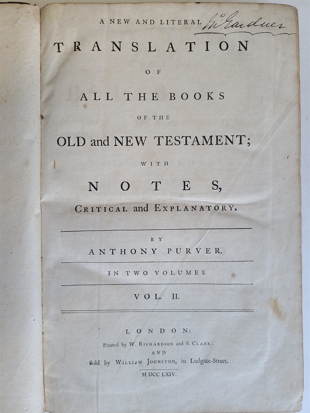 1764 BIBLE by ANTHONY PURVER QUAKER antique 2 FOLIO VOLUMES scarce