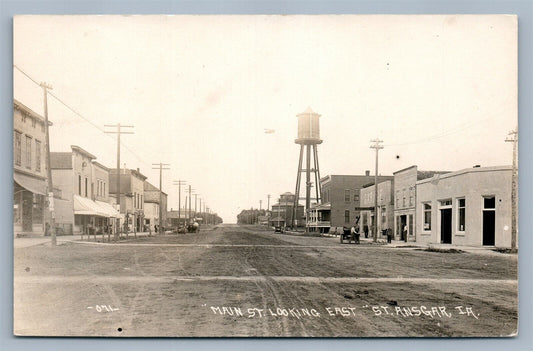 ST.ANSGAR IA MAIN STREET ANTIQUE REAL PHOTO POSTCARD RPPC