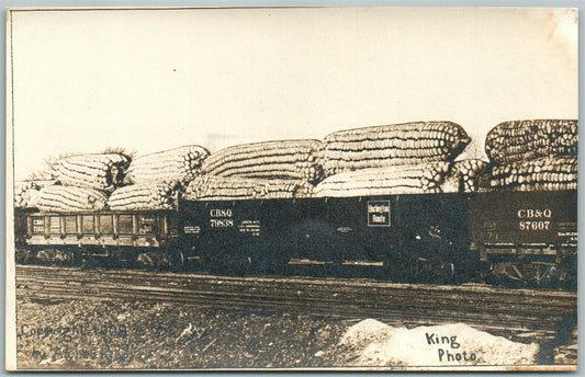 EXAGGERATED CORN ON RAILROAD CARS ANTIQUE REAL PHOTO POSTCARD RPPC