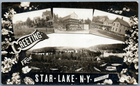STAR LAKE NY VIEWS FISHING 1914 ANTIQUE REAL PHOTO POSTCARD RPPC by H.M.BEACH