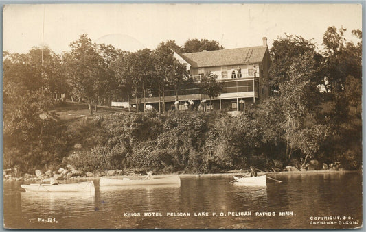 PELICAN RAPIDS MN KINGS HOTEL ANTIQUE REAL PHOTO POSTCARD RPPC