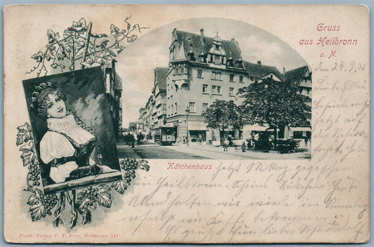 GRUSS AUS HEILBRONN a. N GERMANY KATCHENHAUS 1900 UNDIVIDED ANTIQUE POSTCARD