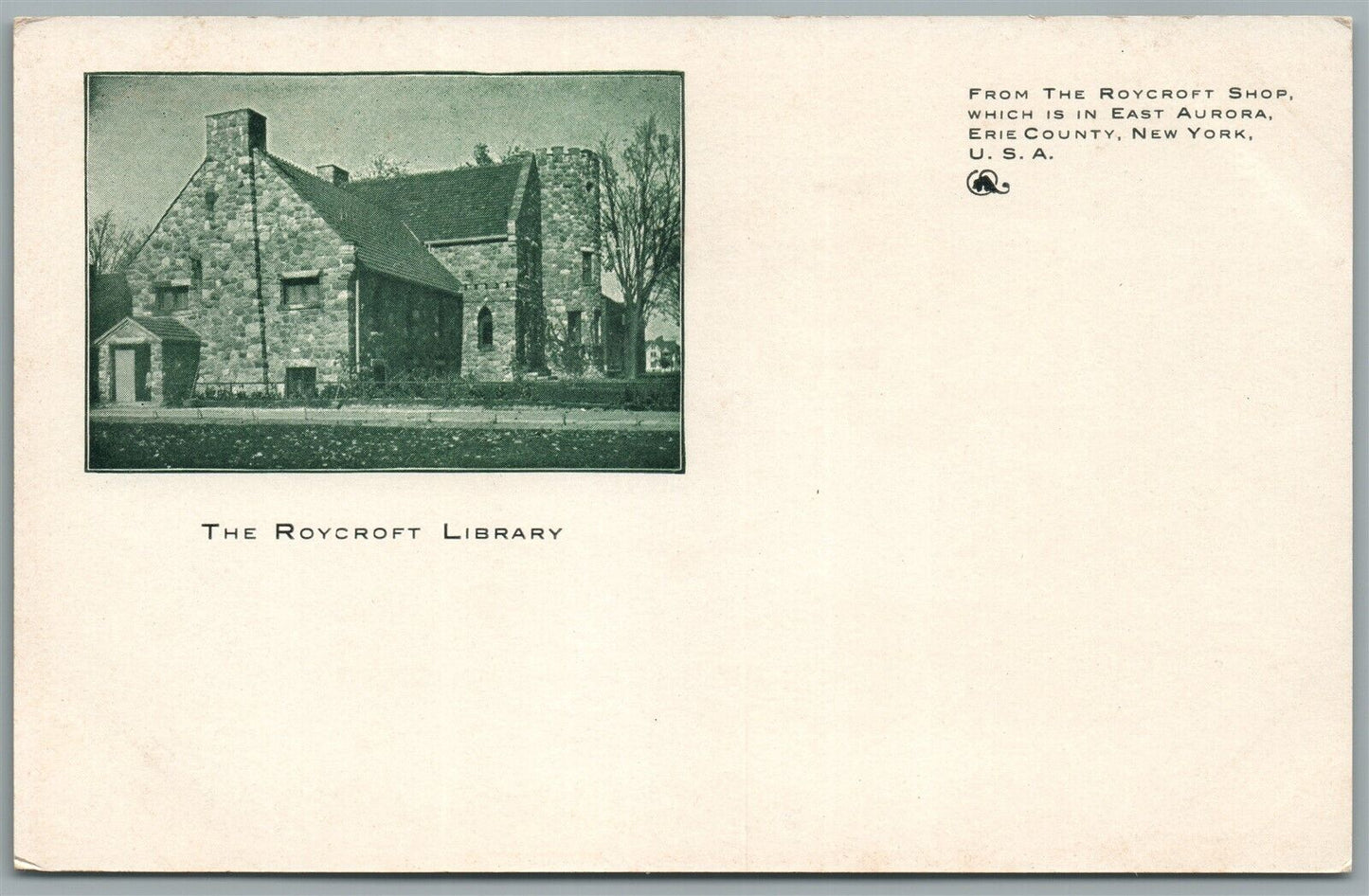 EAST AURORA NY SAMMY'S STUDIO ROYCROFT LIBRARY ANTIQUE POSTCARD PRIVATE MAILING