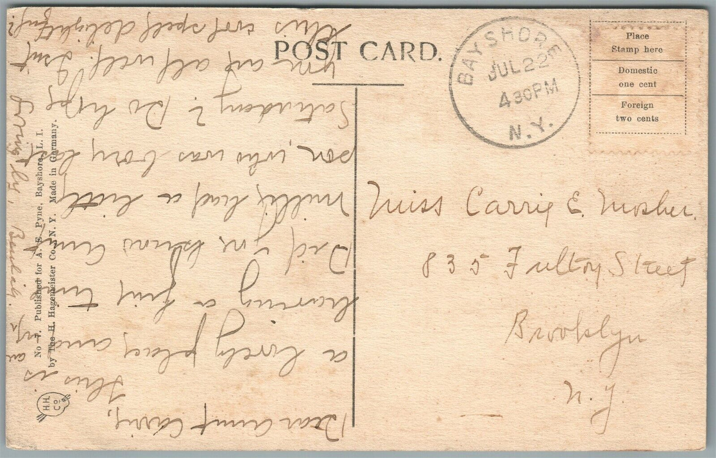 BAYSHORE LONG ISLAND NY BAYSHORE AVENUE ANTIQUE POSTCARD