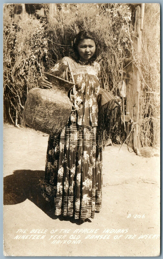 APACHE INDIAN BELLE 19 YEARS OLD DAMSEL OF DESERT AZ ANTIQUE REAL PHOTO PC RPPC