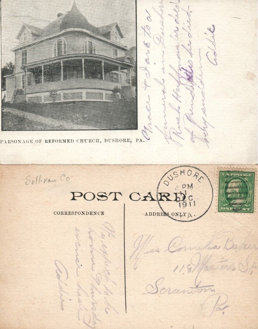 DUSHORE PA PARSONAGE OF REFORMED CHURCH 1911 ANTIQUE POSTCARD