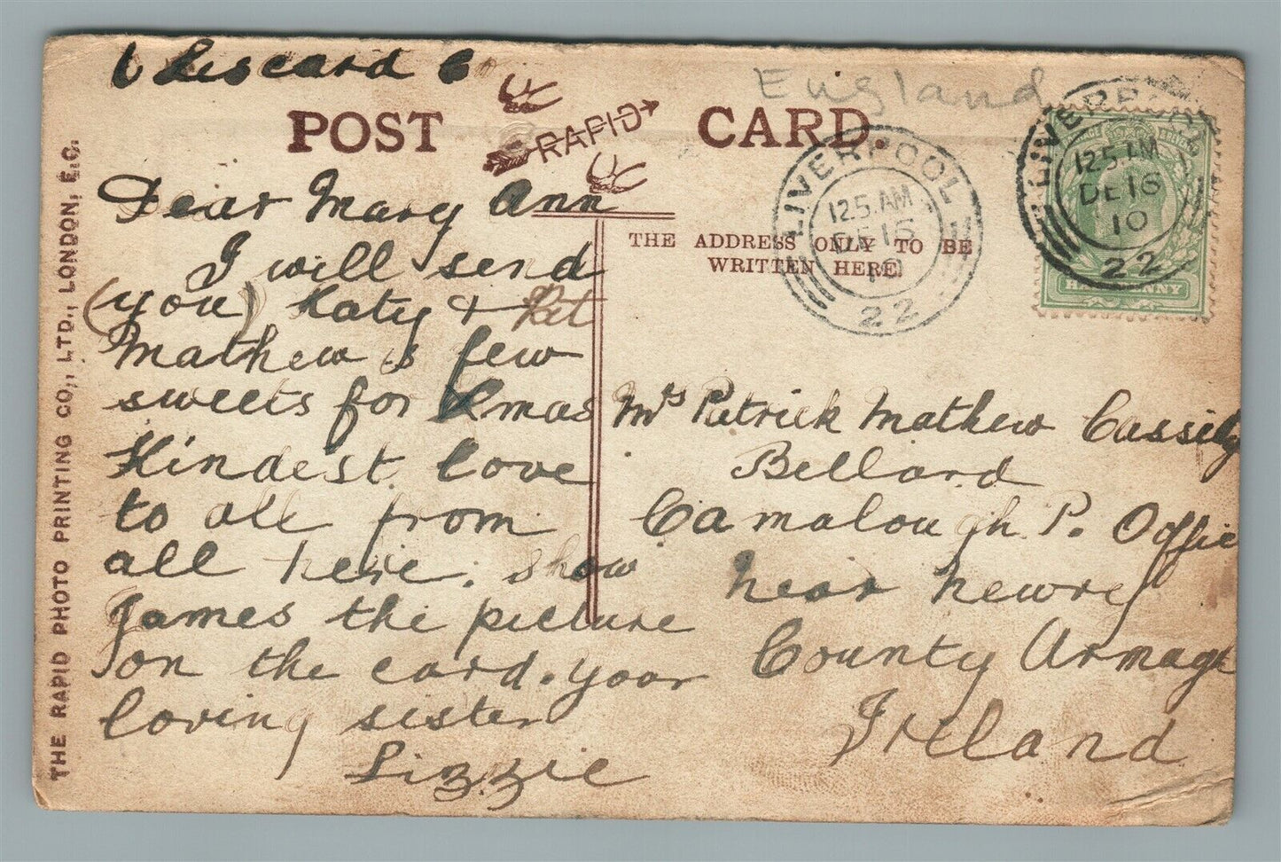 ENGLAND LUSCARD MANOR ROAD ANTIQUE REAL PHOTO POSTCARD RPPC w/ UK STAMP