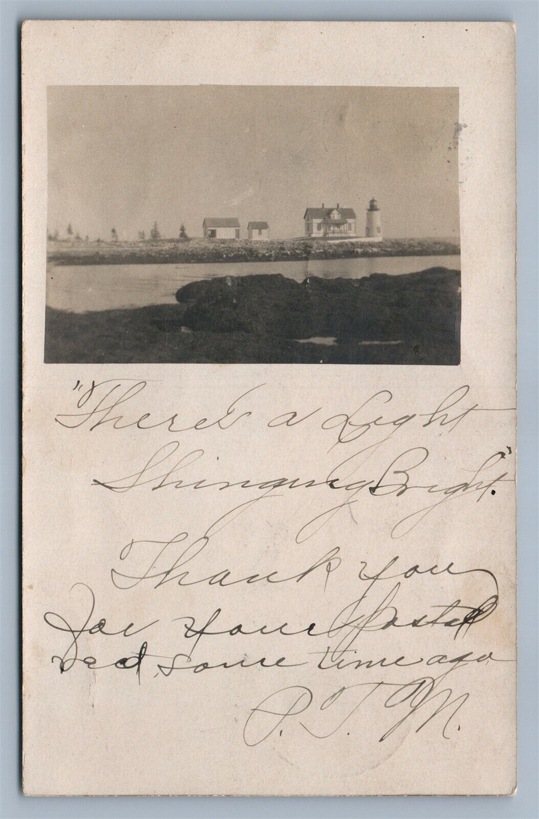PROSPECT HARBOR ME LIGHTHOUSE 1905 ANTIQUE REAL PHOTO POSTCARD RPPC