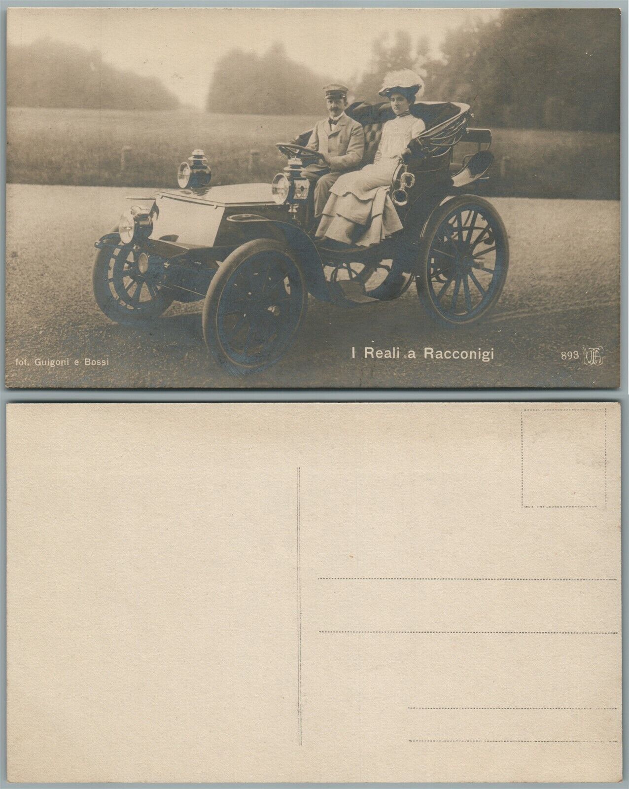 KING OF ITALY VICTOR EMMANUEL III MOTORING AUTO ANTIQUE REAL PHOTO POSTCARD RPPC