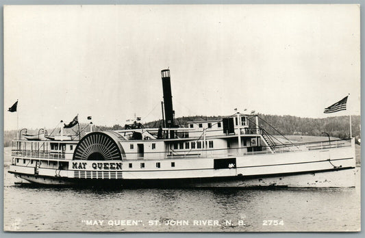 STEAMSHIP MAY QUEEN ST. JOHN RIVER CANADA VINTAGE REAL PHOTO POSTCARD RPPC