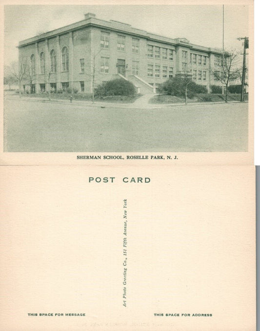 ROSELLE N.J. SHERMAN SCHOOL VINTAGE POSTCARD
