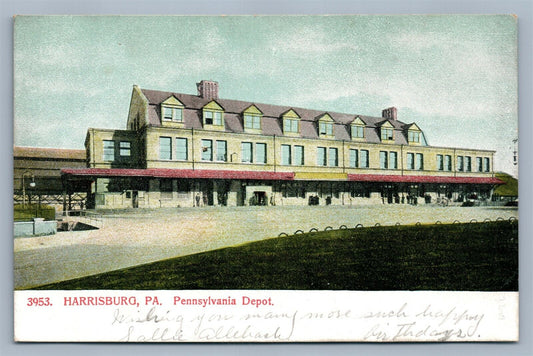 PENNSYLVANIA RAILROAD DEPOT HARRISBURG PA railway station ANTIQUE POSTCARD