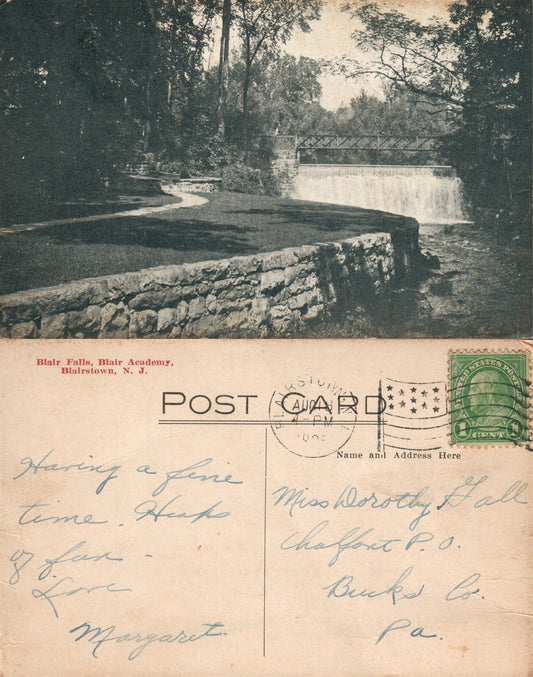BLAIRSTOWN N.J. BLAIR ACADEMY 1908 ANTIQUE POSTCARD