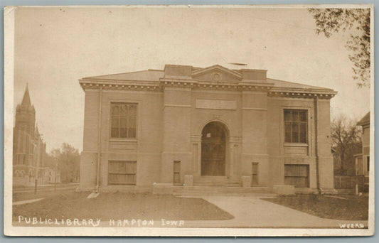 HAMPTON IA PUBLIC LIBRARY ANTIQUE REAL PHOTO POSTCARD RPPC